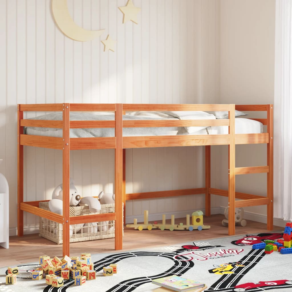 Kids' Loft Bed without Mattress with Ladder Wax Brown 90x200 cm